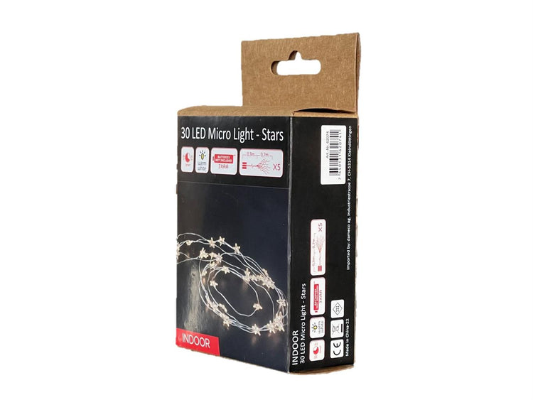 LED Micro Draht Lichterkette mit Sternen 30 LEDs L: 70cm silber Draht