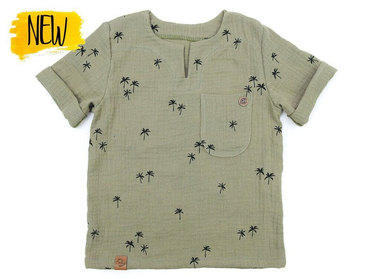 T-Shirt | Musselin | Palm trees khaki