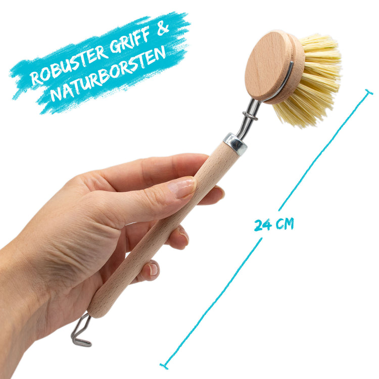nachhaltige spülbürste, holzspülbürste, naturborsten, holzbürste plastikfreie küchenbürste, topfbürste naturfasern fibre