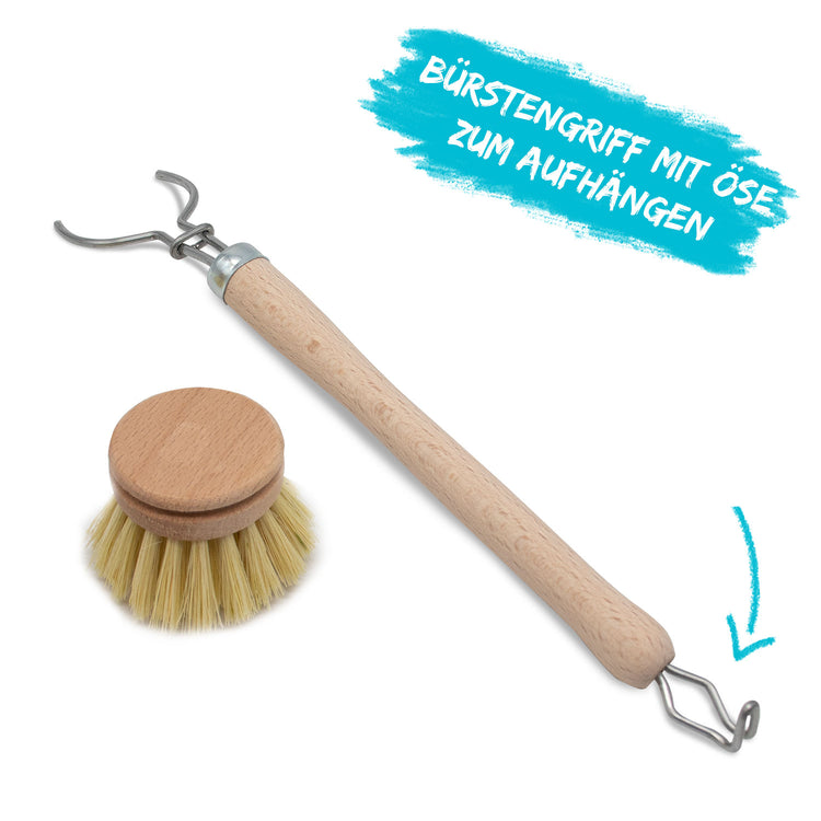 nachhaltige spülbürste, holzspülbürste, naturborsten, holzbürste plastikfreie küchenbürste, topfbürste naturfasern fibre