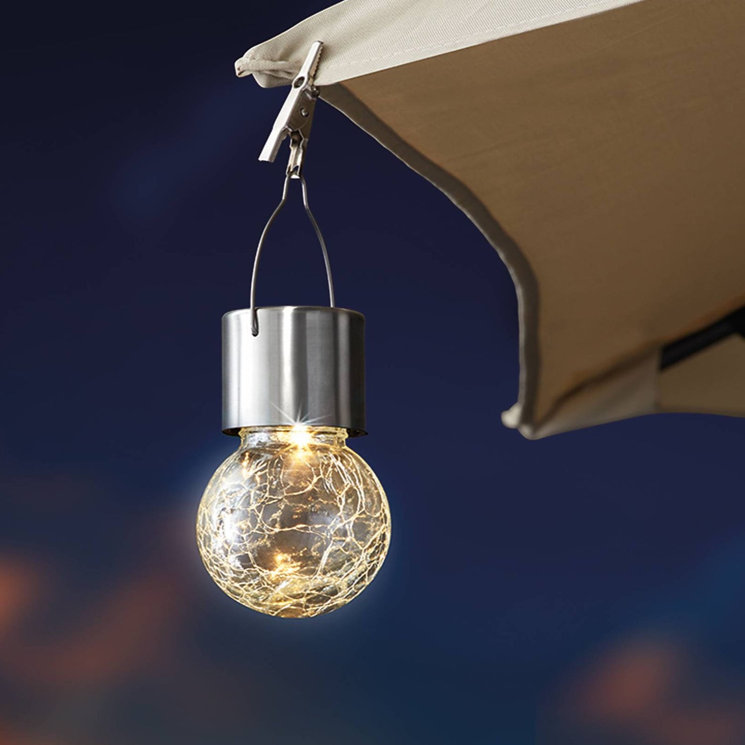 LED Solar-Hängekugel  crackle Glas Warm weissLED Solar-Hängekugel  crackle Glas Warm weiss