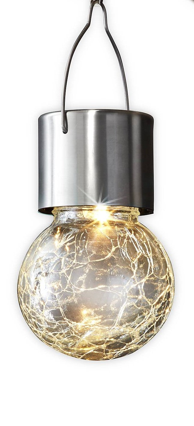 LED Solar-Hängekugel crackle Glas Warm weiss