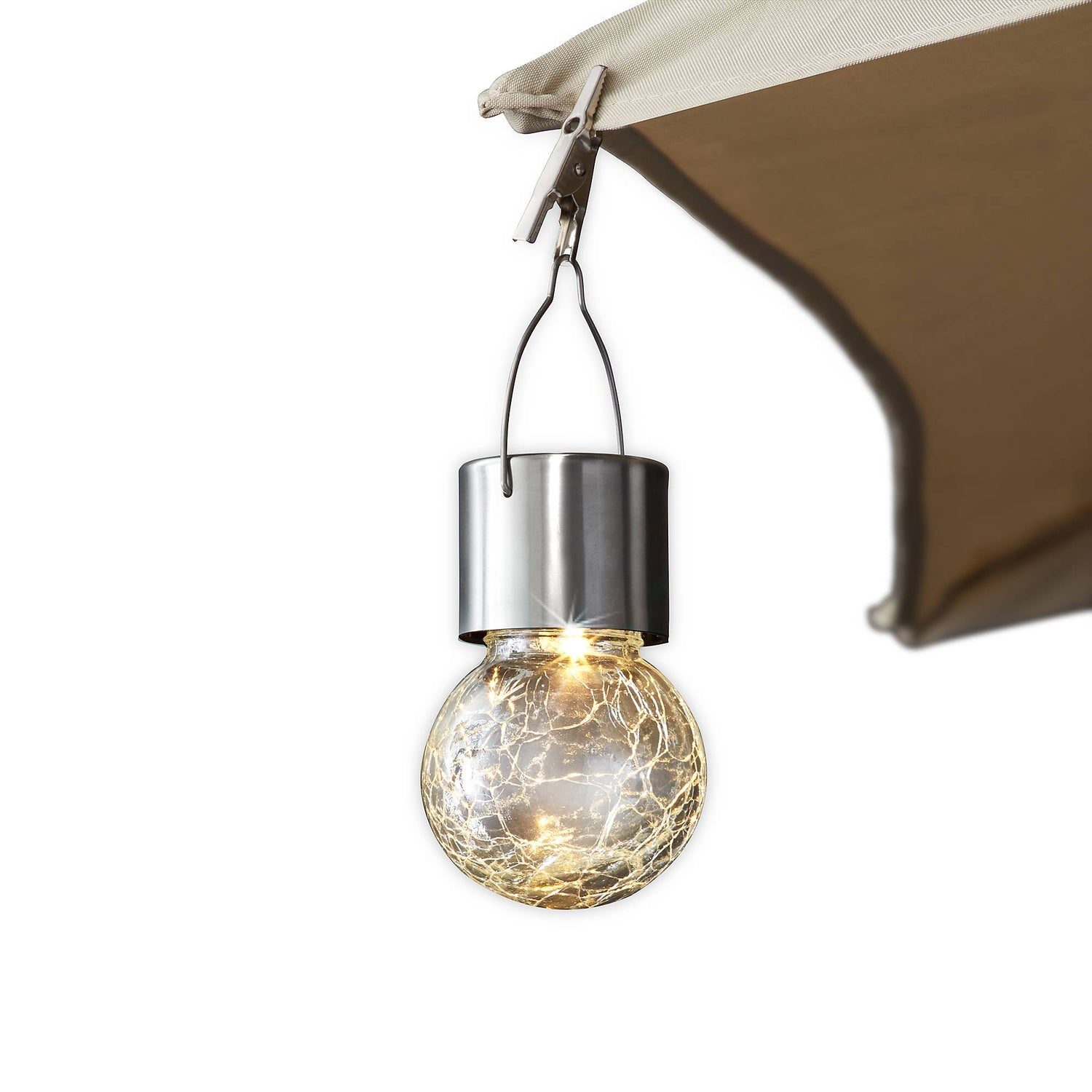 LED Solar-Hängekugel  crackle Glas Warm weiss