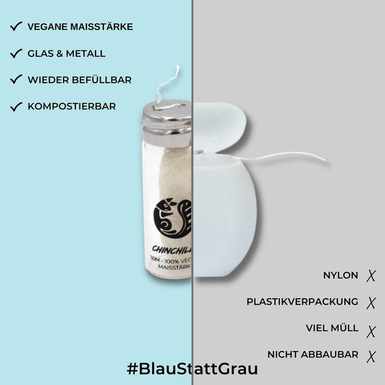 Vegane Zahnseide, nachhaltige plastikfreie Zahnseide