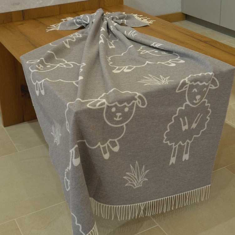 Süße Merino Wolldecke | Beige/Weiss