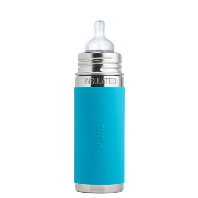 Pura Baby Isolierflasche 260 ml Weithalssauger im blau