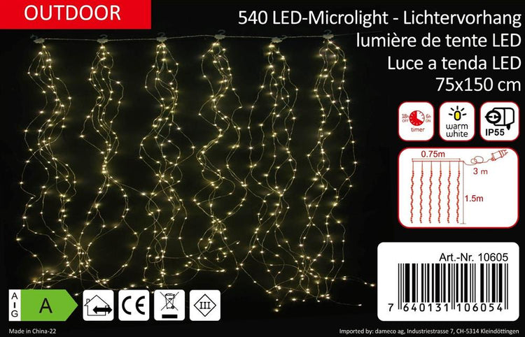 LED Lichtervorhang Outdoor 540 LED - Microlight B:75cm H:150cm | warm weisses Licht