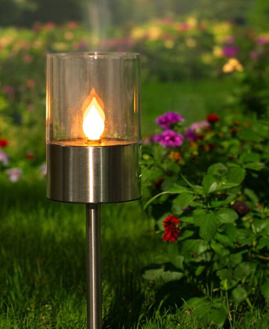 LED Solar Leuchte mit Kerzenflackern aus Edelstahl