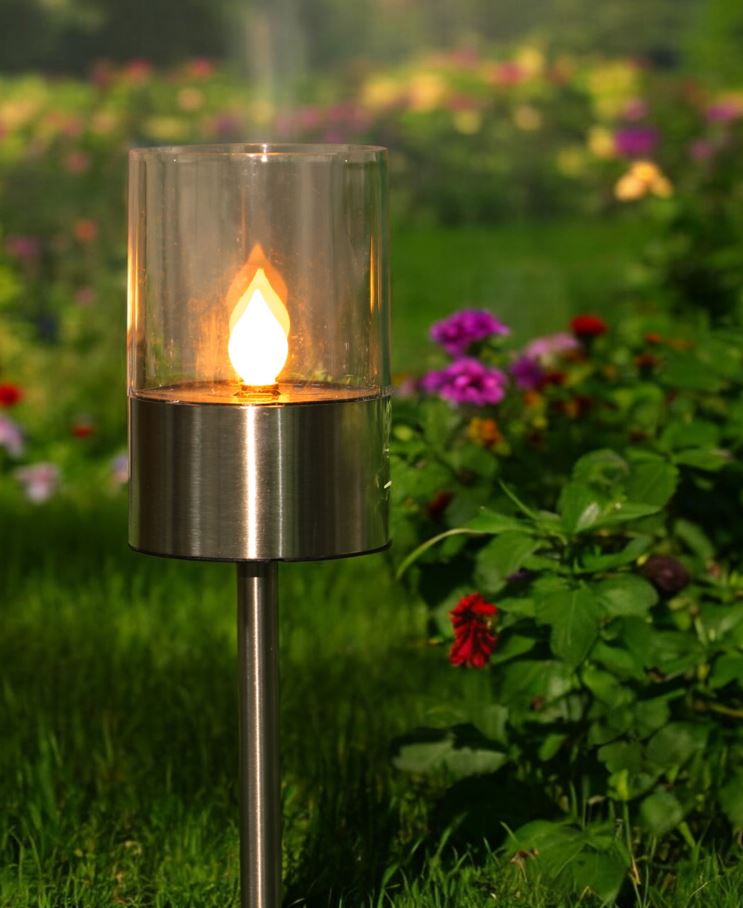 LED Solar Leuchte mit Kerzenflackern aus Edelstahl