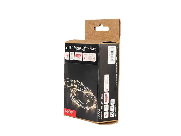 LED Micro Draht Lichterkette mit Sternen 50 LEDs L: 110cm silber Draht