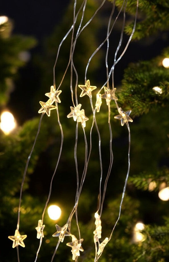 LED Micro Draht Lichterkette mit Sternen 80 LEDs L: 130cm silber Draht