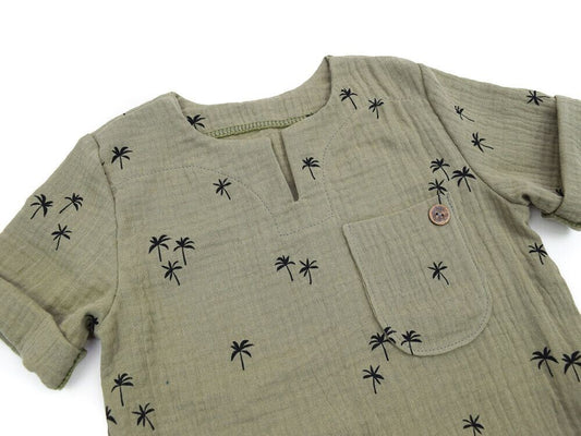 T-Shirt | Musselin | Palm trees khaki